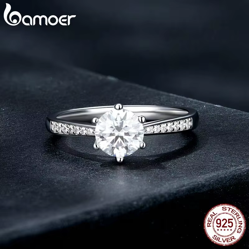 BAMOER D couleur Moissanite bague pour femmes diamant Moissanite anneaux 925 en argent Sterling band