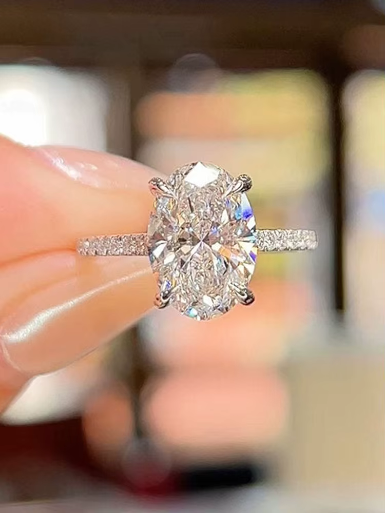 Bague ovale en argent Sterling 925 pour femmes, magnifique pierre brillante en zircone de 1 à 5CT, b
