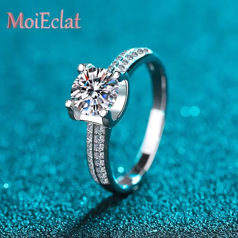 Bague de mariage de luxe MoiEclat Store en platine PT950 avec double rangée de diamants pour femme, 