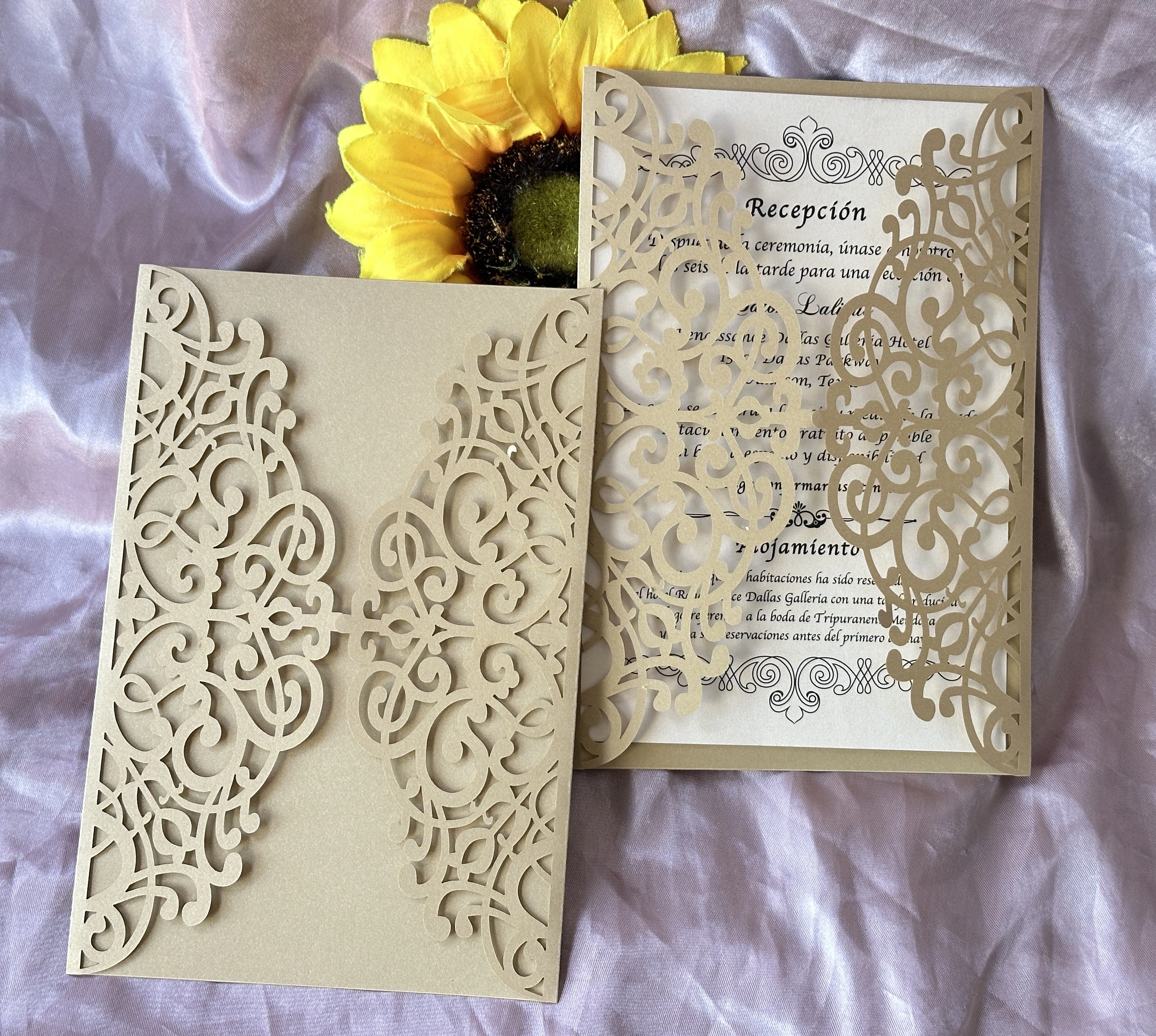 Cartes d'invitation de mariage élégantes découpées au laser, 10 pièces, Invitations romantiques en p