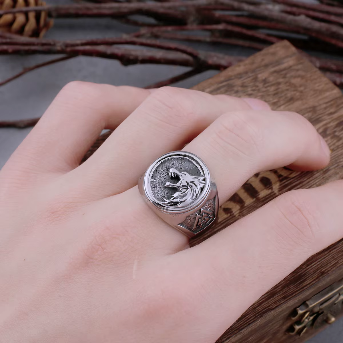 Bague tête de loup Viking Odin Rune en acier inoxydable pour hommes, mode dominatrice Hip-hop Street