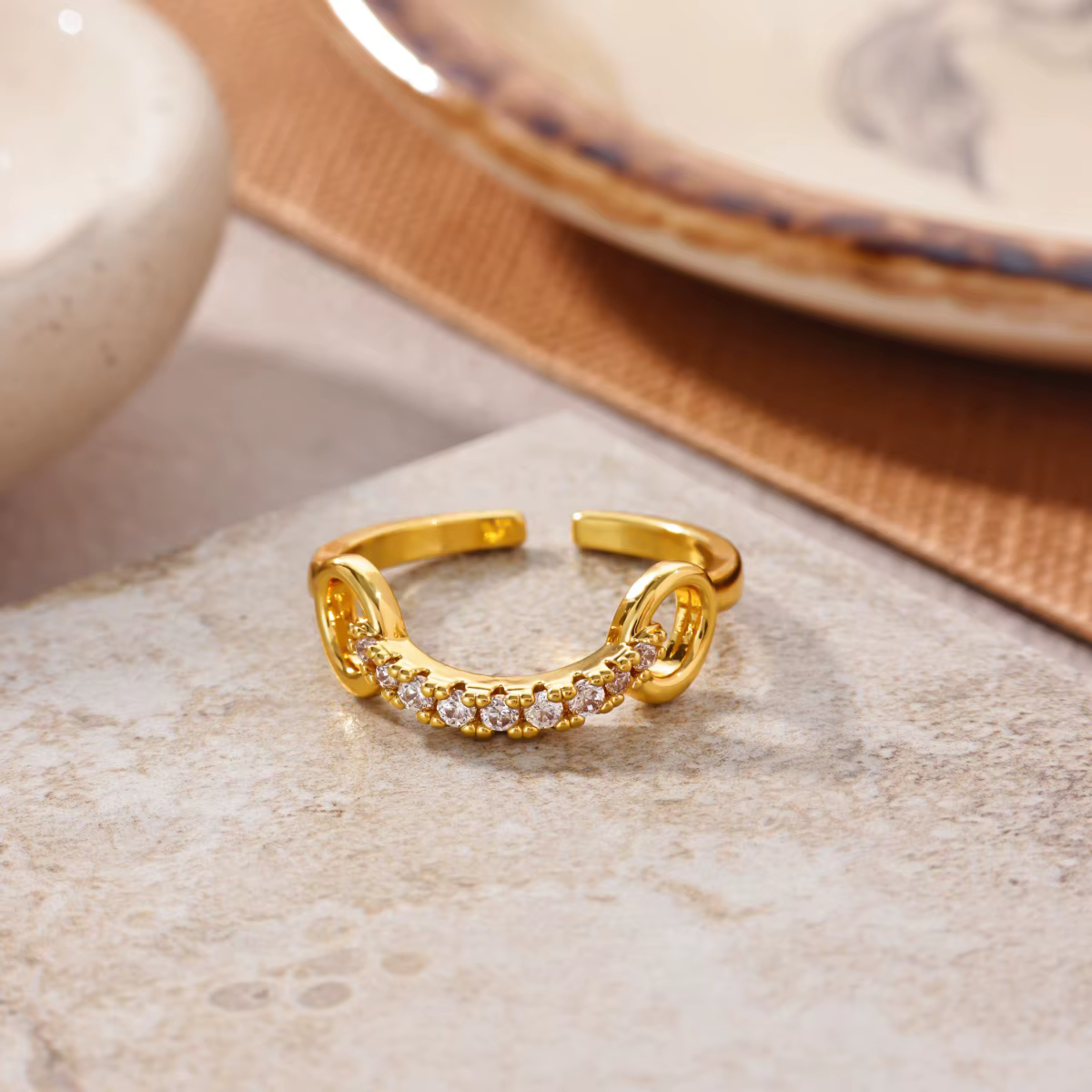 Bagues cadenas en zircone pavée pour femmes, plaquées or 18 carats, avec chaîne cubaine croisée, bij