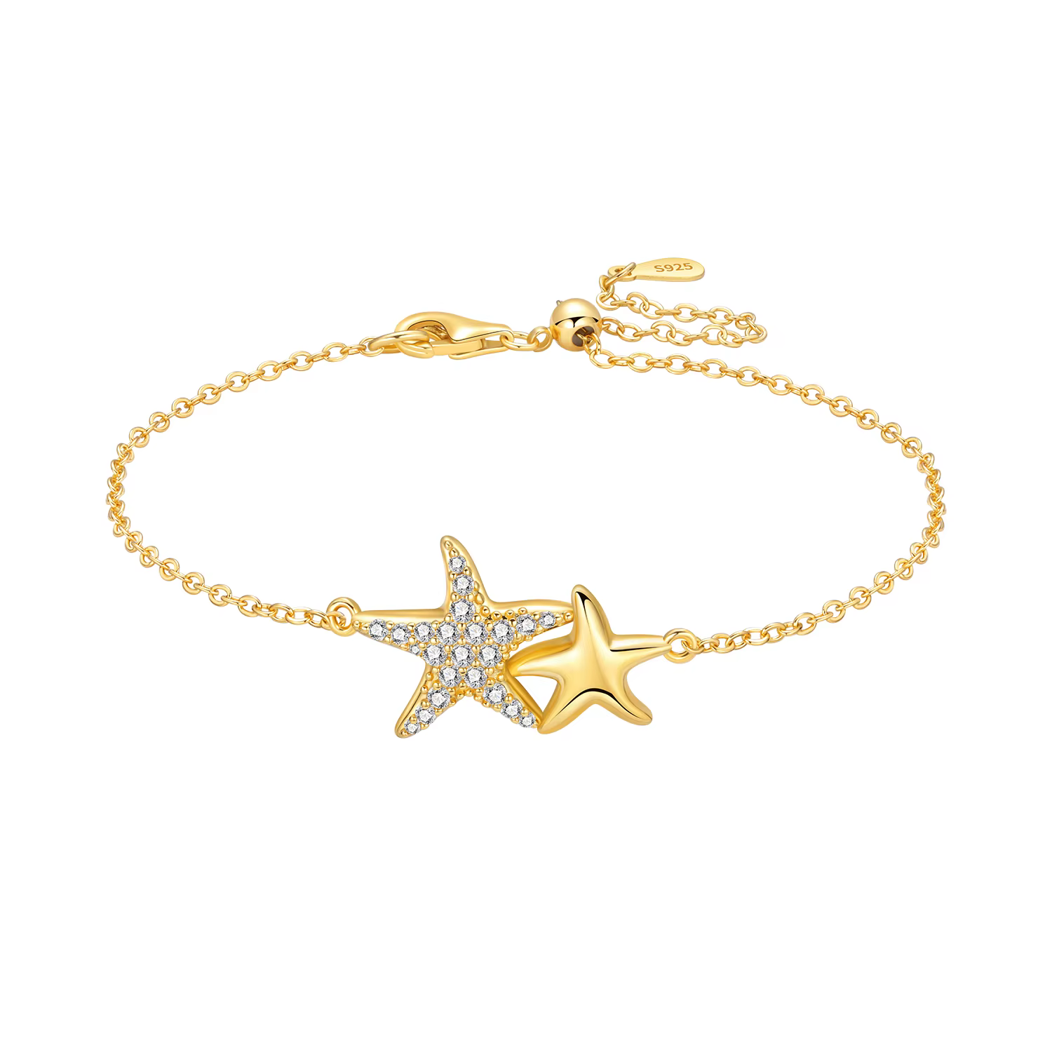 Bracelet chaîne Orstarry S925 en argent sterling avec coquillages et étoiles de mer, plaqué or 18 ca