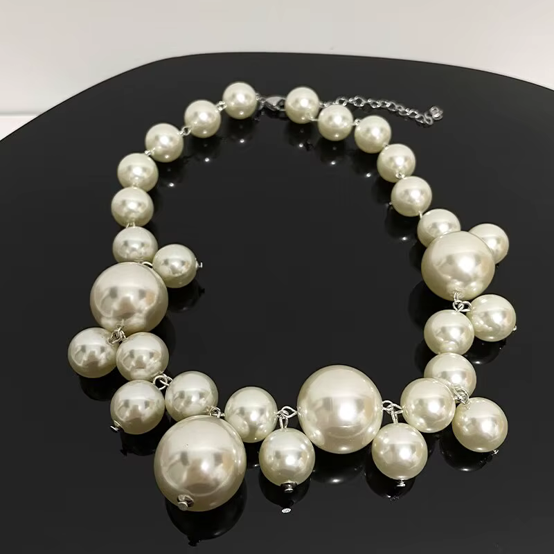 Collier élégant en imitation perle pour femme, grandes perles, collier ras du cou, bijoux pour fête,