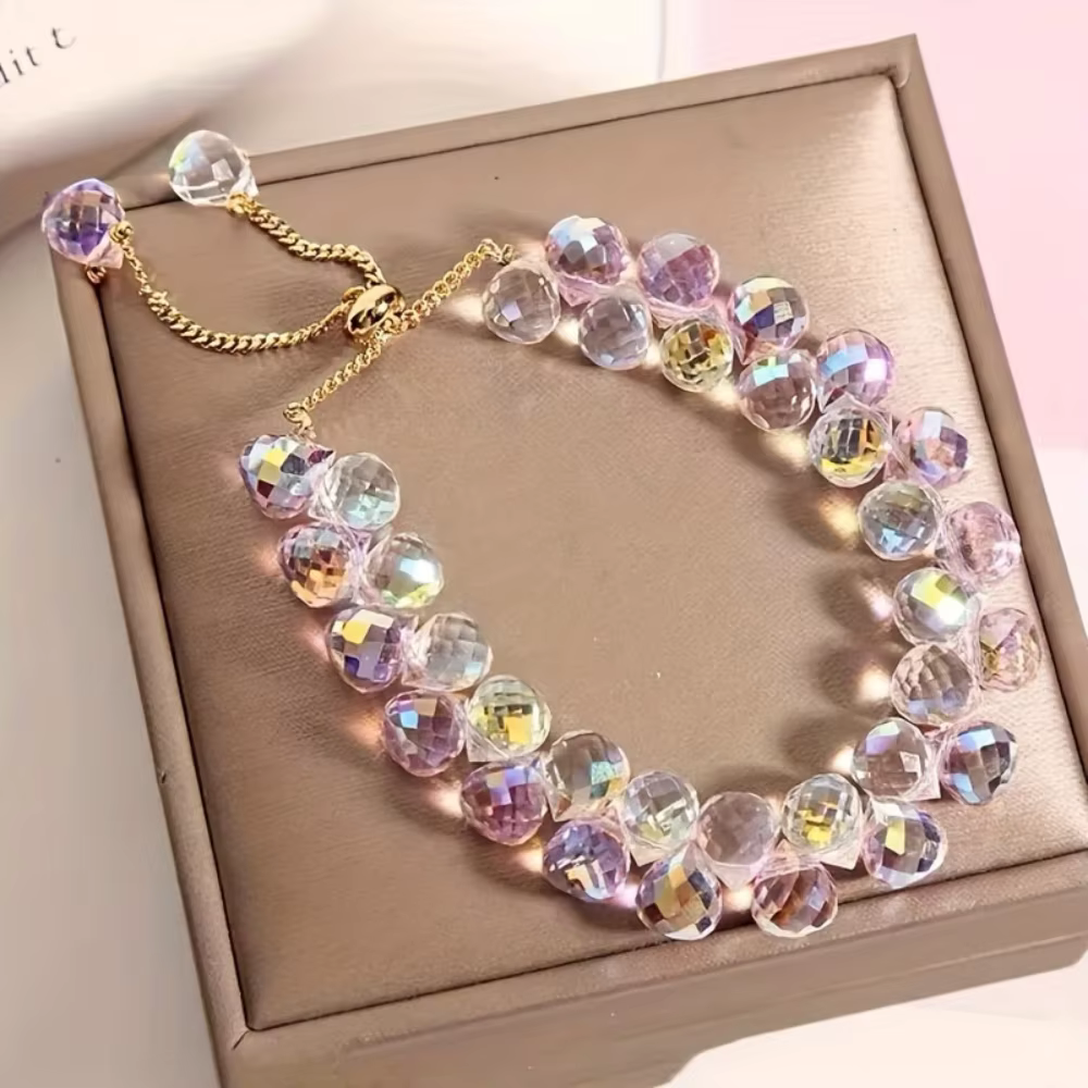 Bracelet en cristal brillant pour femmes, bracelet en corde élastique, irisé, pour cadeau, pour les 