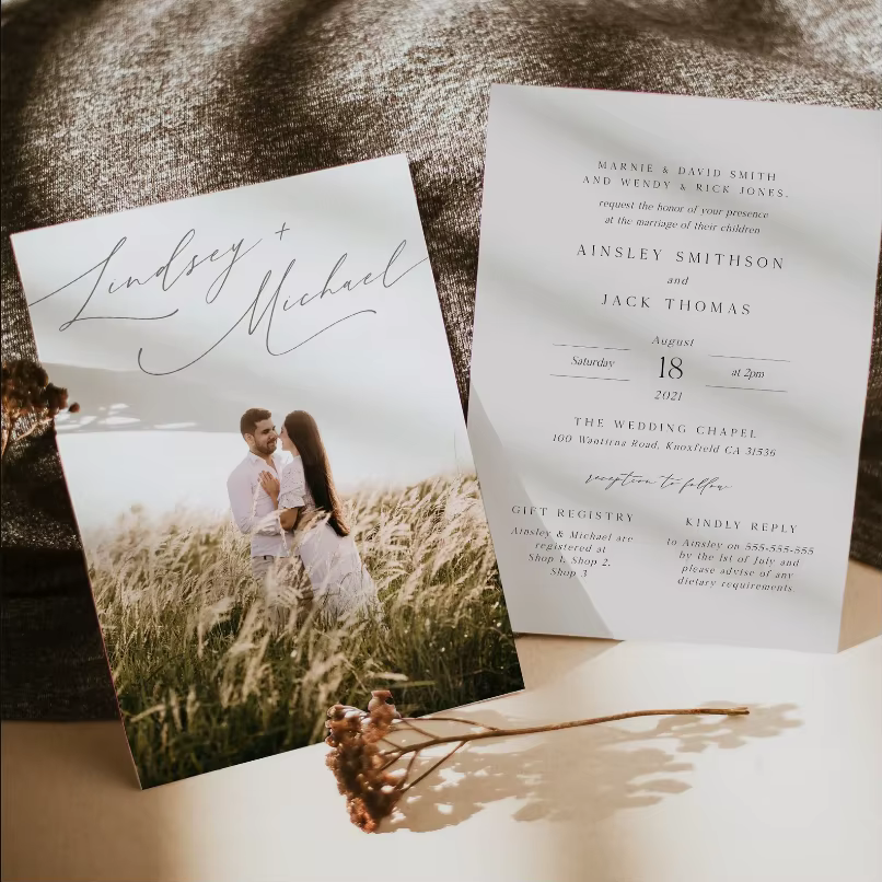 Carte d'invitation Photo personnalisée, cartes postales de remerciement pour fête de mariage, LOGO d