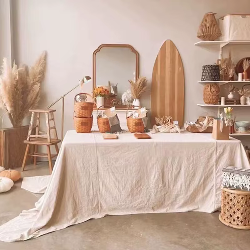 Nappe plissée Beige de Style crème française, pour fête de mariage, décoration de cuisine de vacance