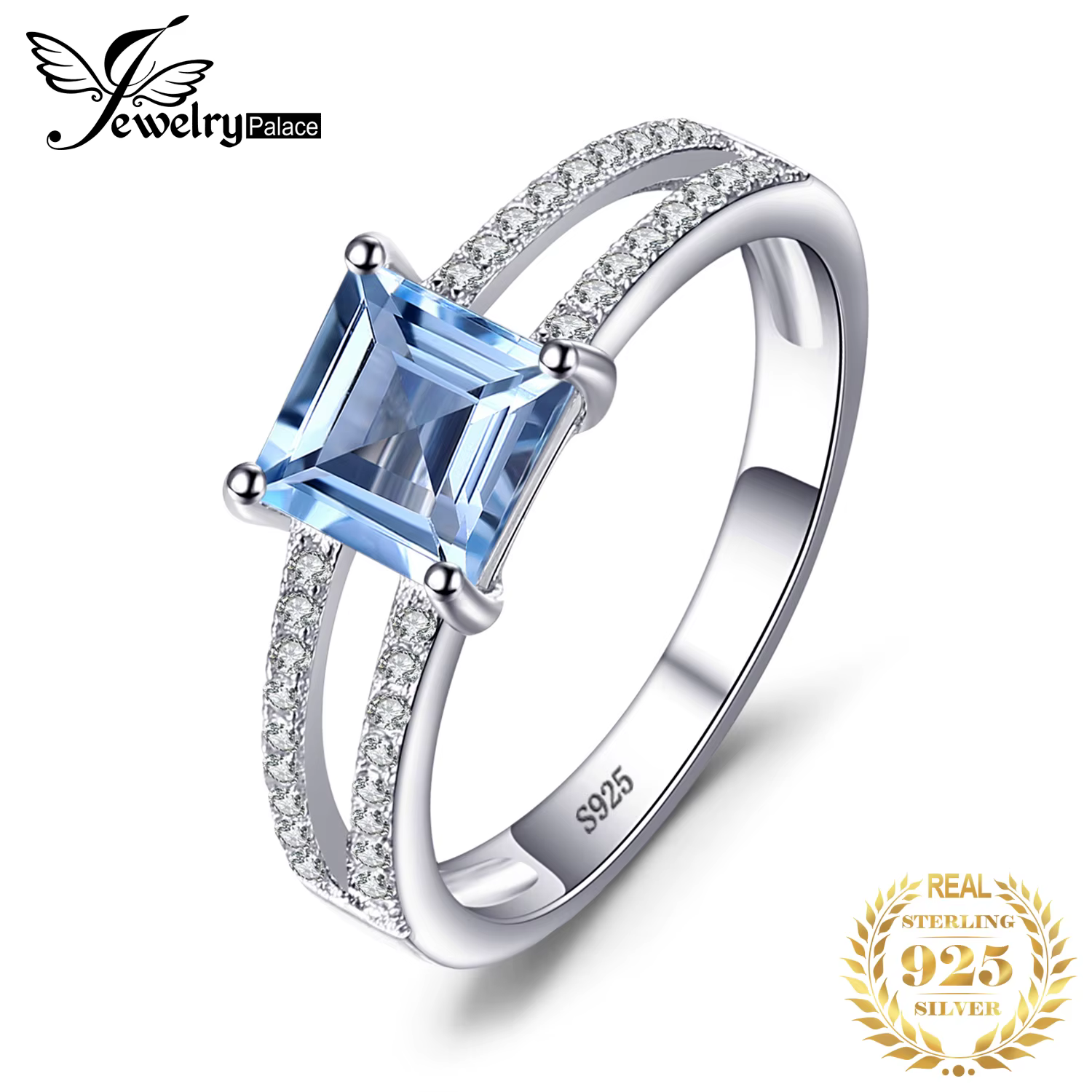 JewelryPalace 1.2ct princesse coupe ciel bleu topaze 925 bague de fiançailles en argent Sterling pou