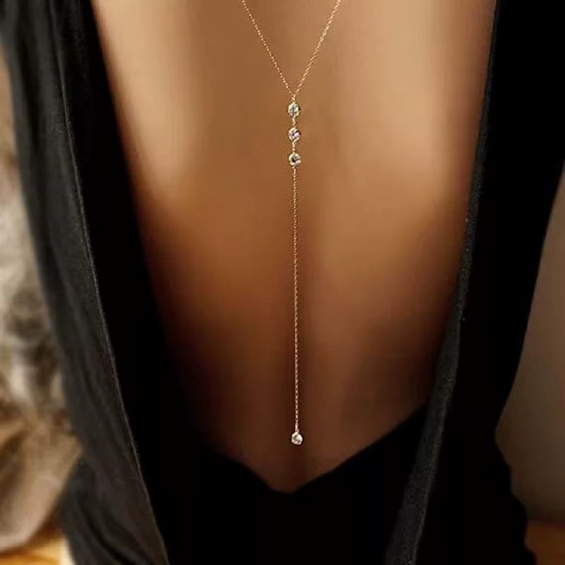 Collier chaîne arrière en cristal pour femmes, Sexy, élégant, longue chaîne en Zircon, dos nu, Bikin