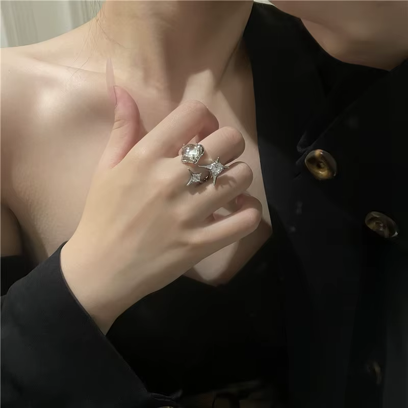 Bague ouverte en argent 925 pour femme, pierre de lune européenne, opale, étoile, lune, tempérament,