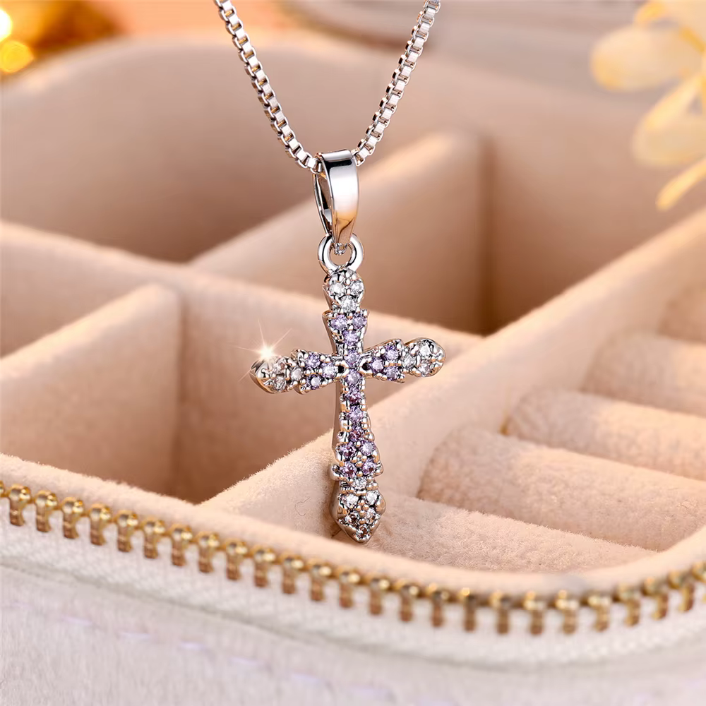 Collier pendentif croix vintage pour femme, or jaune, bijoux de mariage, document féminin, luxe