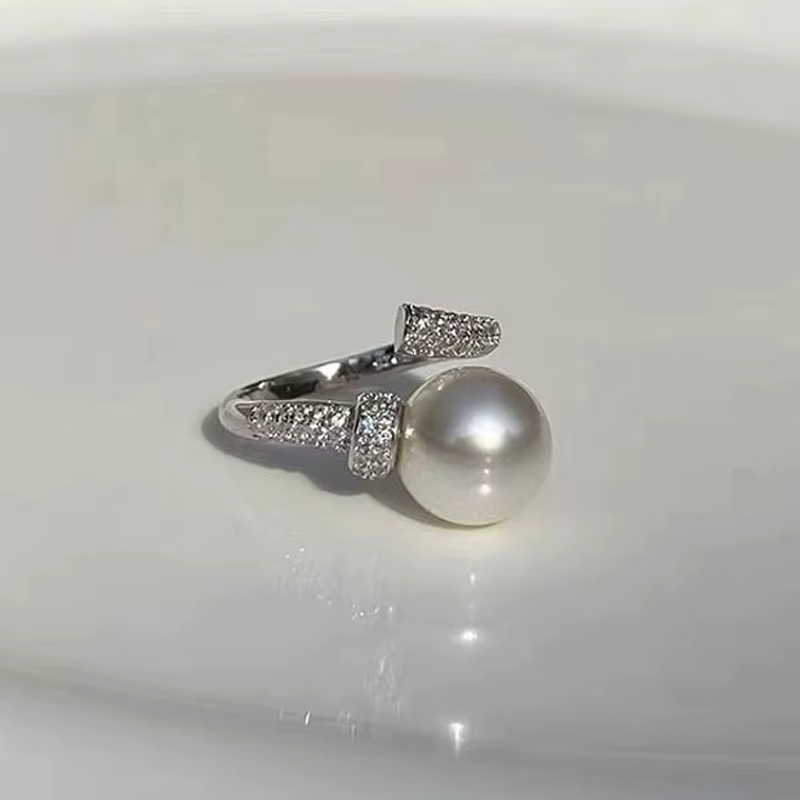 Bague ouverte en argent regardé 925 pour femme, véritable perle blanche et grise, matiques de mariag