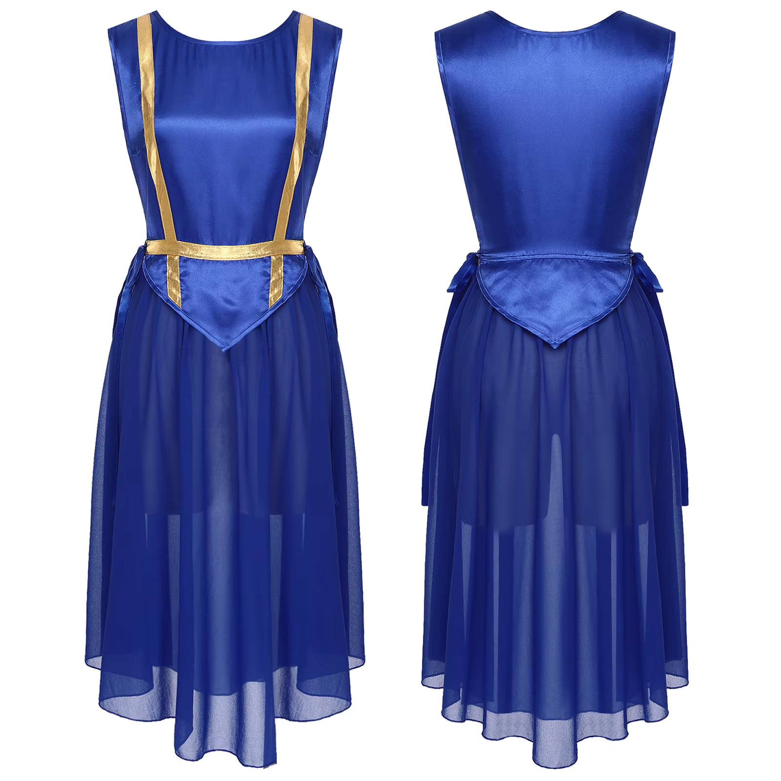 Robe de danse liturgique pour femmes, Costume de spectacle de chorale, col rond, sans manches, lacet