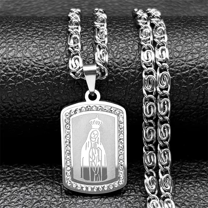 Collier avec pendentif de prière brésilienne Notre-Dame de Aparecida, pour femmes et hommes, en acie