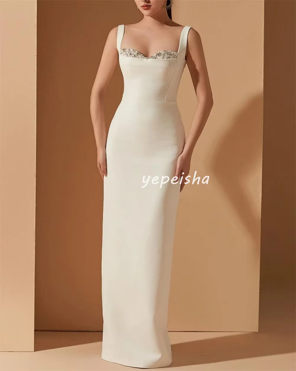 Robes longues personnalisées en Jersey, mode exquise, perles, paillettes, col carré, robes d'occasio
