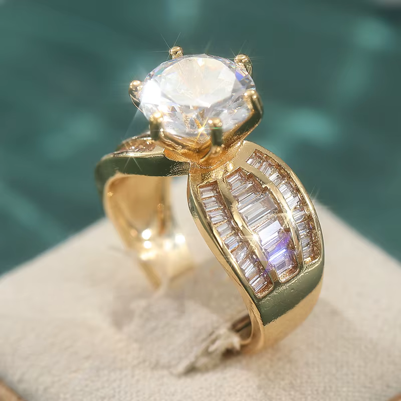 Magnifique Bague de Mariage Scintillante en Zirconium Synthétique pour Femme, Bijou de Banquet Plaqu