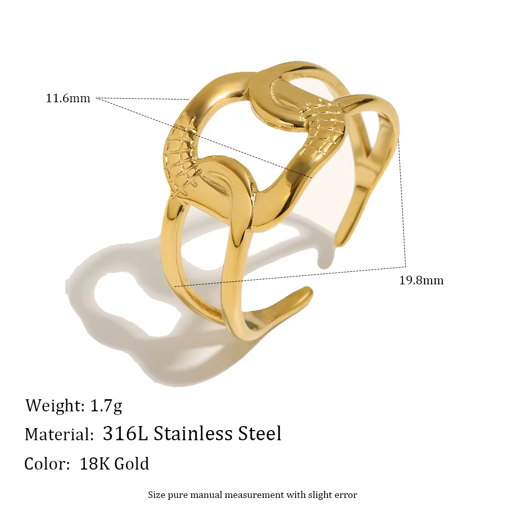 Bague E.B.belle Line Opening Series, enroulée, plaquée or, en acier inoxydable, anti-allergie, coule