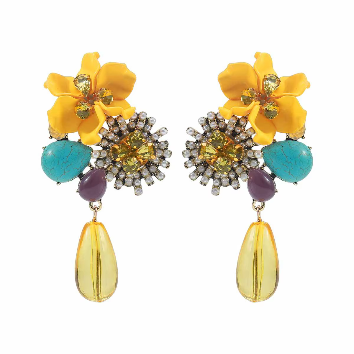 Boucles d'oreilles florales incrustées de diamants, style luxe léger, pour l'industrie lourde, bijou