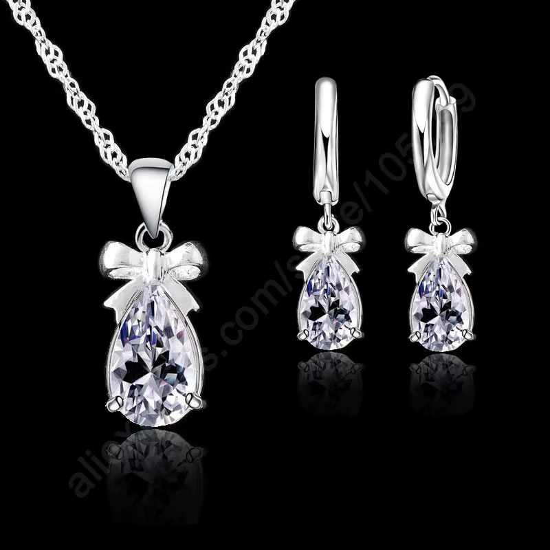 Collier et boucles d'oreilles pendantes pour femme, ensemble de bijoux, en argent Sterling 925 avec 