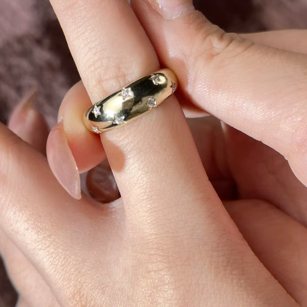 Bague épaisse étoile en cristal pour femmes, Vintage, tendance, couleur or, zircone, anneaux empilab