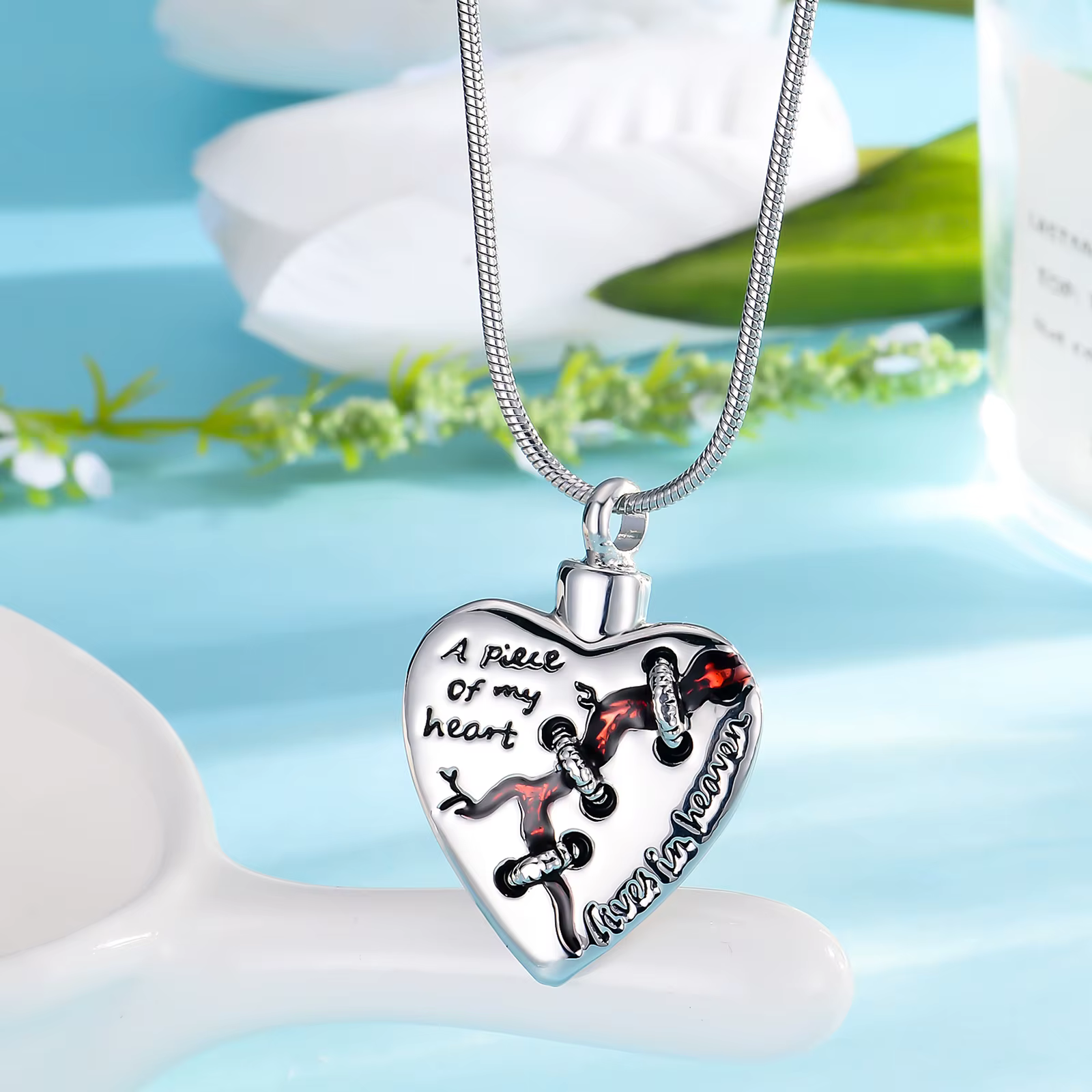 Bijoux de crémation Un morceau de mon coeur vit au ciel Médaillon Coeur Cœur Cendré AMA Urne Cœur Co