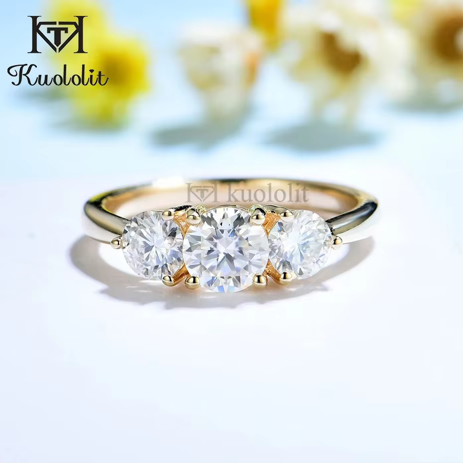 Kuololit – bague en or jaune 14K 10K pour femmes, D VVS, Moissanite Solitaire, bague de fiançailles,