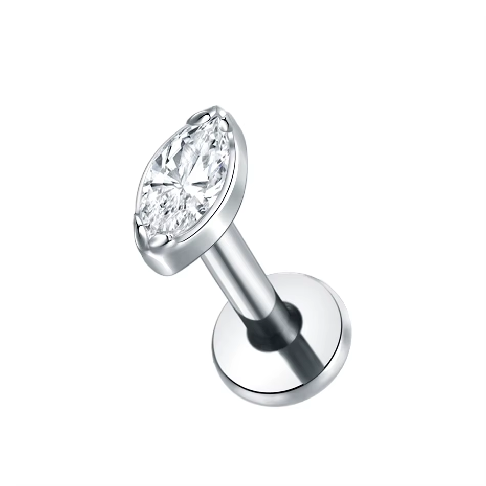 1 pièce G23 titane Labret Piercing unique minuscule Marquise CZ oreille Tragus Cartilage Helix Daith