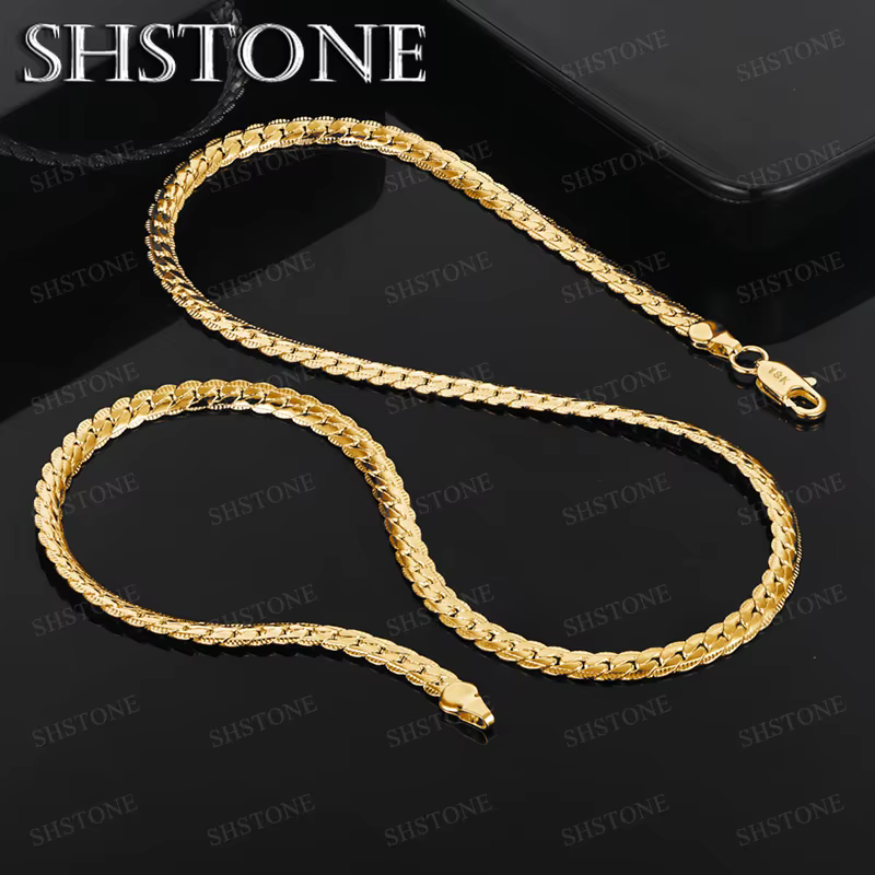 Collier en or 18 carats avec chaîne latérale pour femmes et hommes, 40-60cm, mode de fête, accessoir