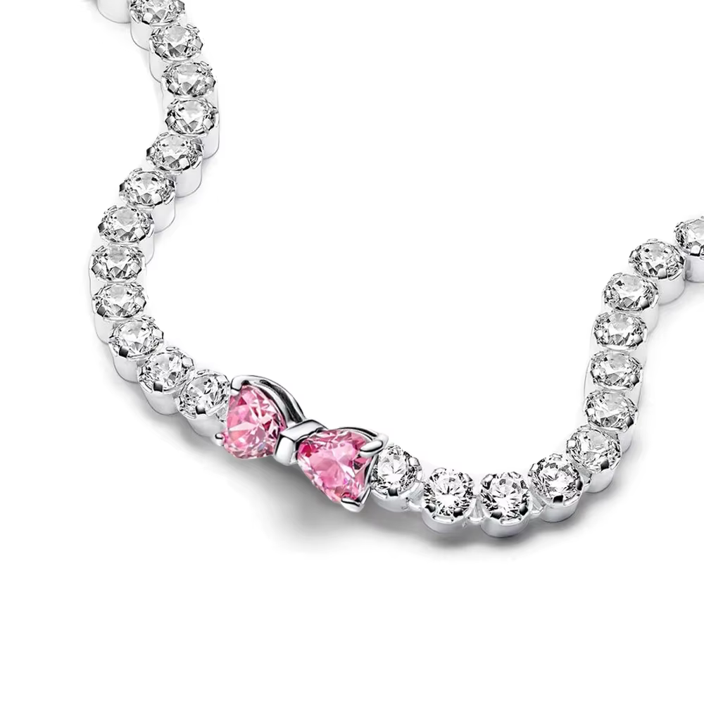 2025 Valentine nouveau 925 argent rose arc plein diamant Bracelet Original 17-20CM ajustement bricol