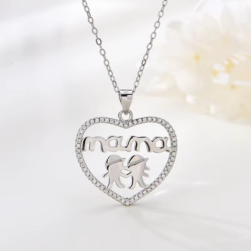 Collier pendentif cœur Maman et jumeaux en argent 925 LinkerLove pour femme, plaqué or blanc, bijou 