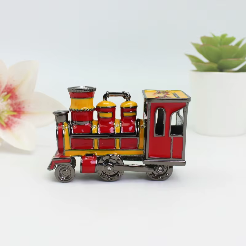 SHINNYGIFTS Boîte à bijoux en émail avec train – Organisateur de bibelots antiques peint à la main a