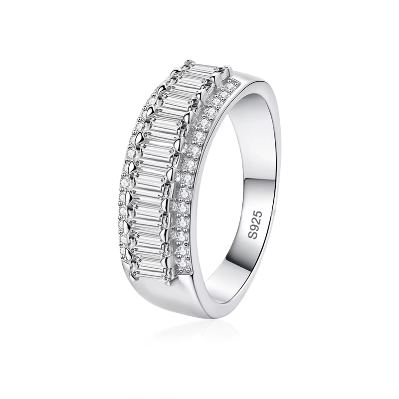 NeeTim – bague en Moissanite pour femmes, coupe émeraude, D VVS1, bandes d'éternité scintillantes po