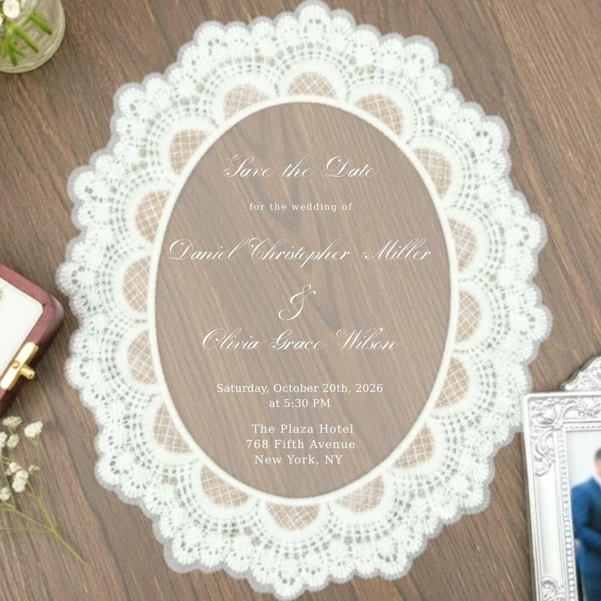 Lot de 10 invitations de mariage personnalisées ovales en tulle, style victorien vintage, sur dentel