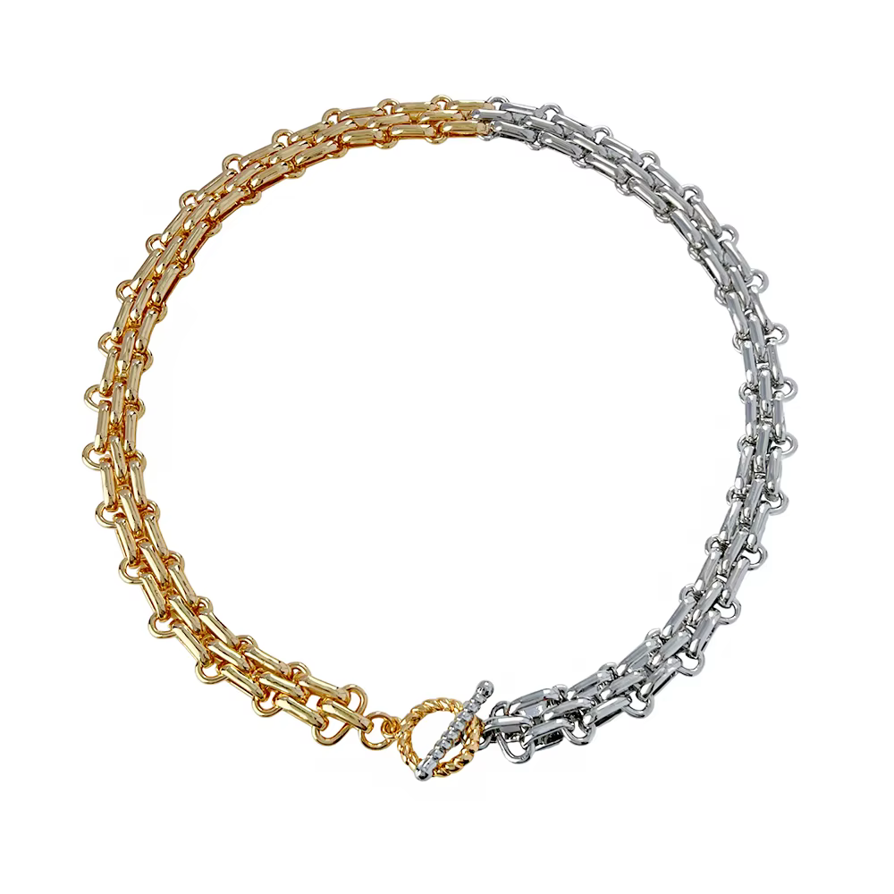 Peri'sBox Hip Hop deux tons épais chaînes à maillons larges collier épais pour femme OT boucle métal