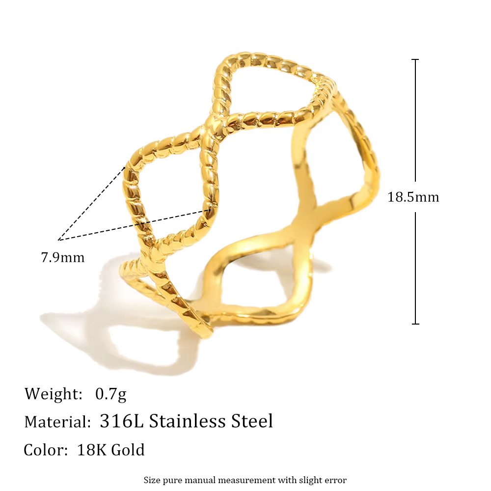 E.B.belle – bague d'ouverture en losange ondulé géométrique pour femmes, plaqué or 18 carats, en aci