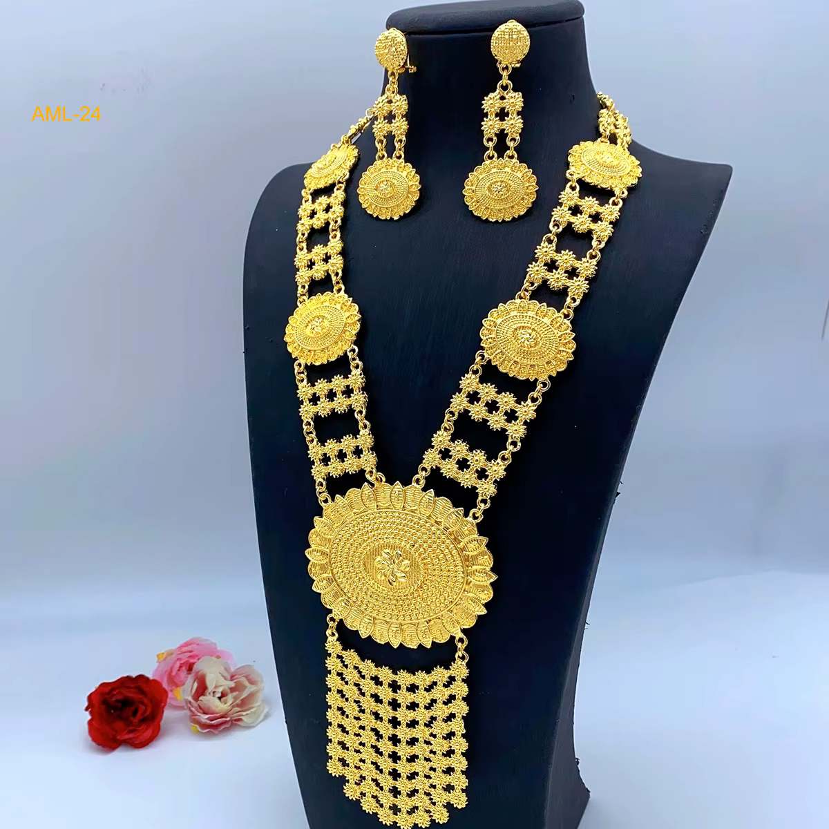 ANIID-Ensemble collier et boucles d'oreilles de luxe africain pour femme, bijoux en or 24 carats, co