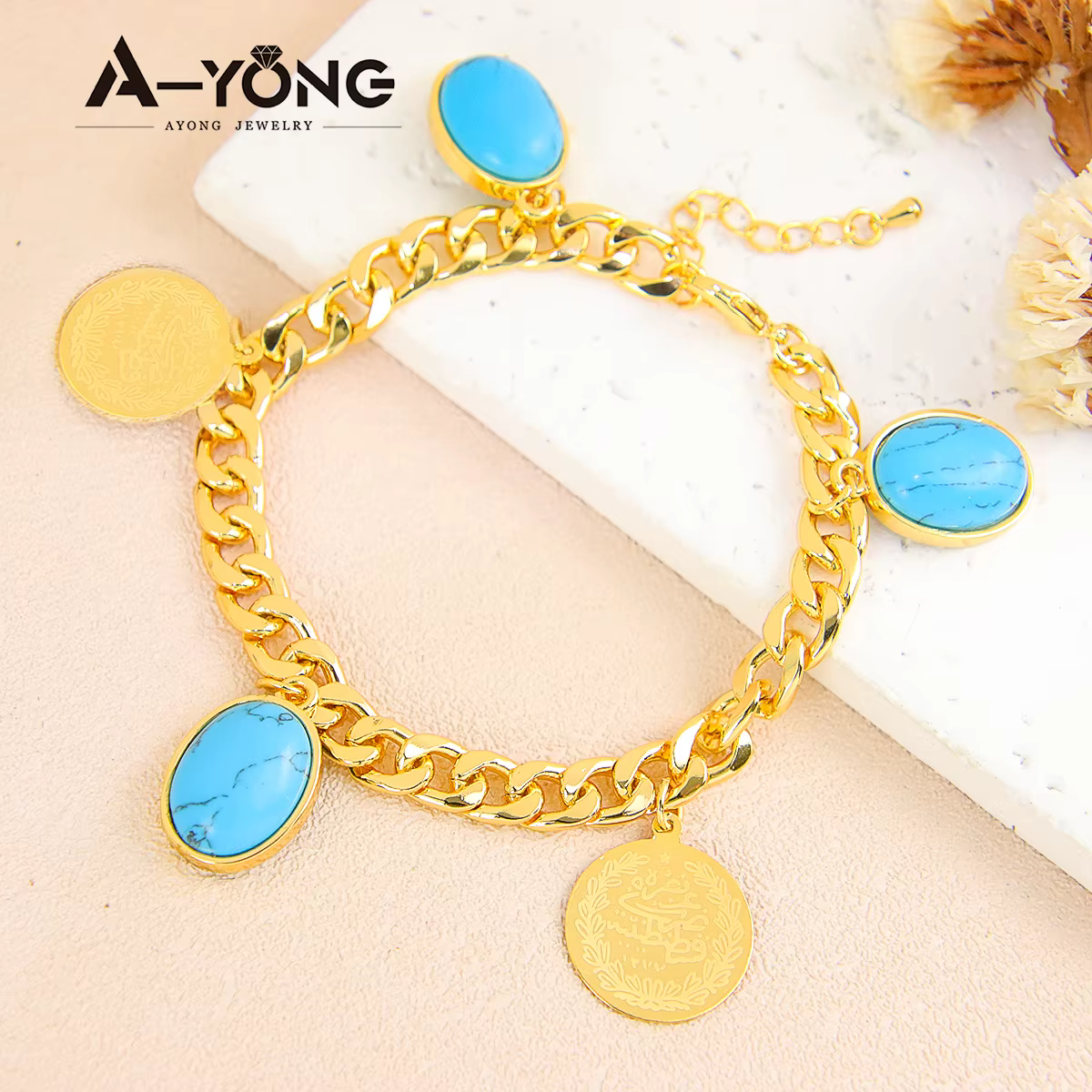 Pièces de monnaie Vintage turques, bijoux à breloques plaqués or 21 carats, mode dubaï, Bracelet Tur