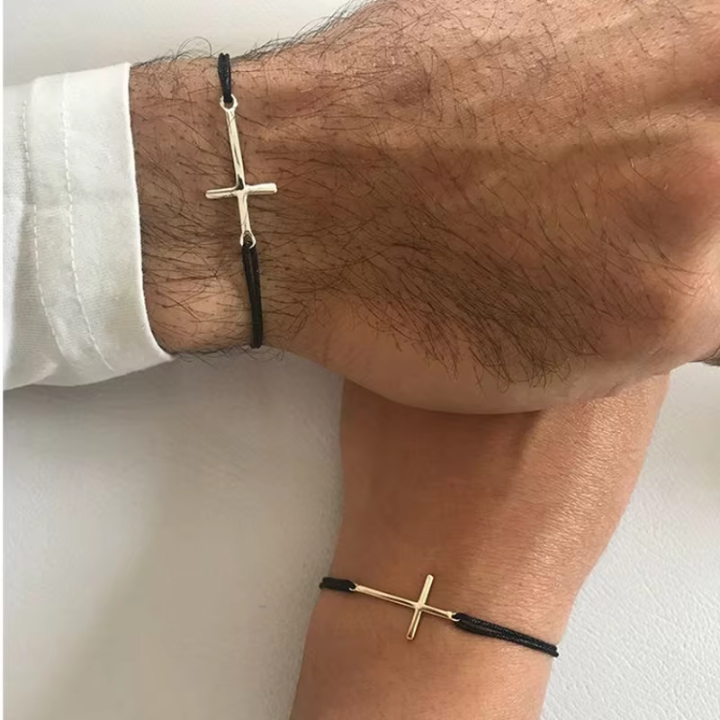 Bracelet croisé 2 pièces/paire pour hommes et femmes, cadeau pour lui et elle, bijoux chrétiens cath