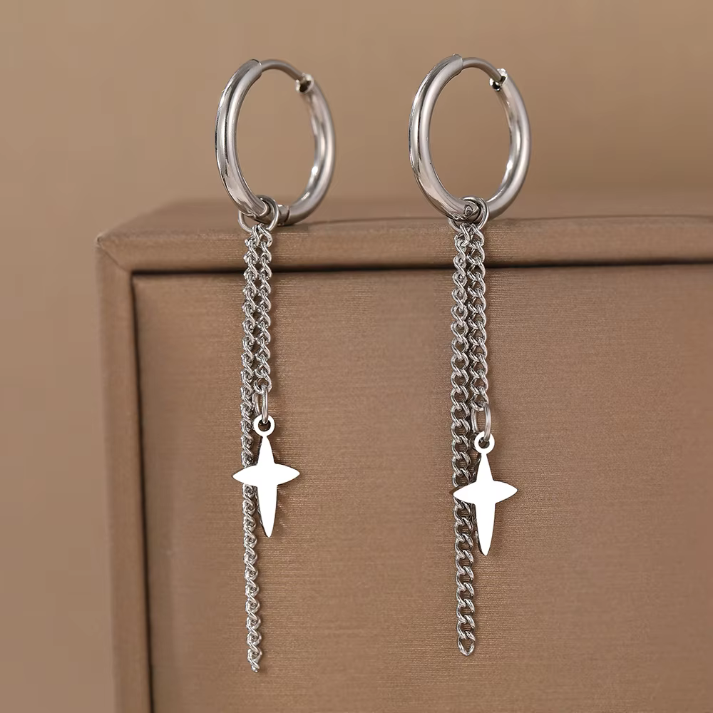Aomogo boucles d'oreilles en acier inoxydable minimaliste géométrique Hexagonal Design 3D Style goth