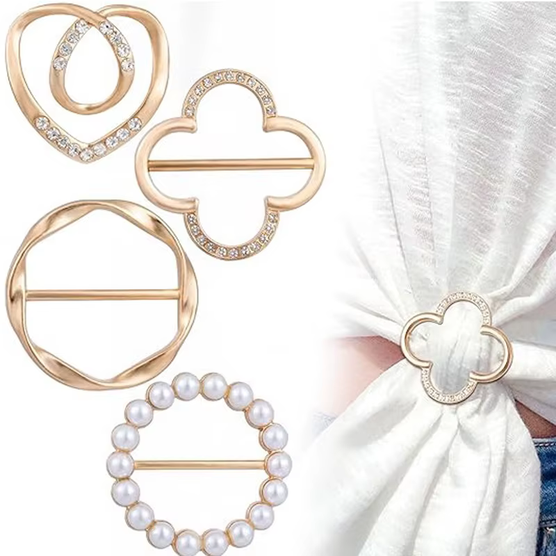4 pièces écharpe anneau pince-t-shirt cravates Clips vêtements coin bouton noué pour les femmes mode