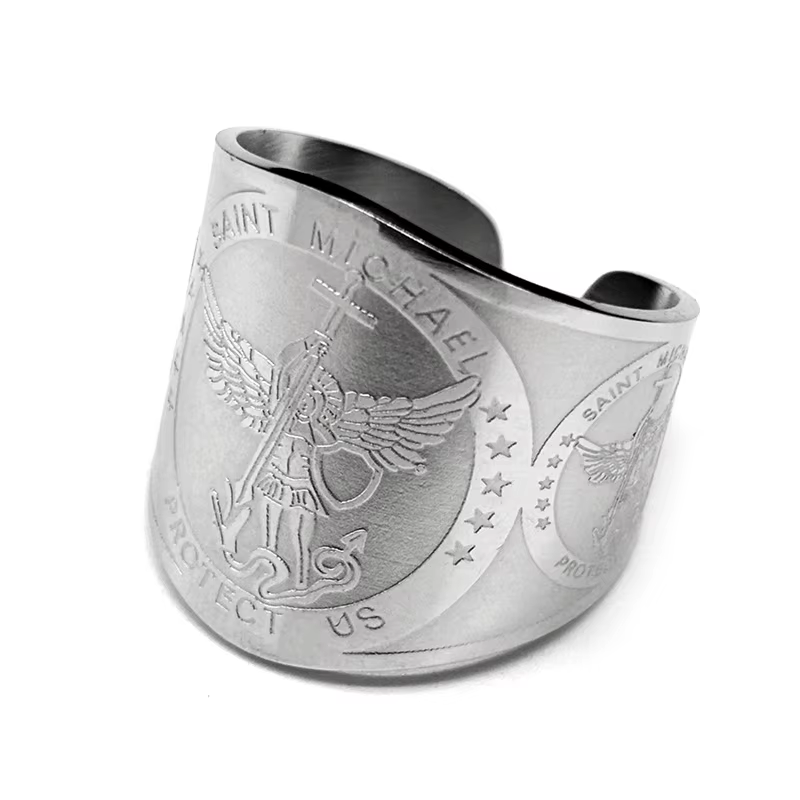 Bague Archange Saint Michel pour Homme et Femme, Acier Inoxydable, Or, Argent, Document, Bagues Régl
