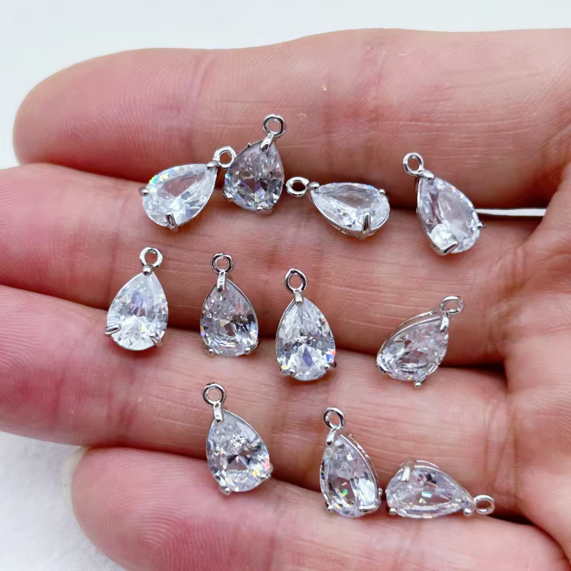 Pendentif en cristal couleur rhodium, 14x7mm, 50 pièces, breloque en cuivre pour collier/boucles d'o