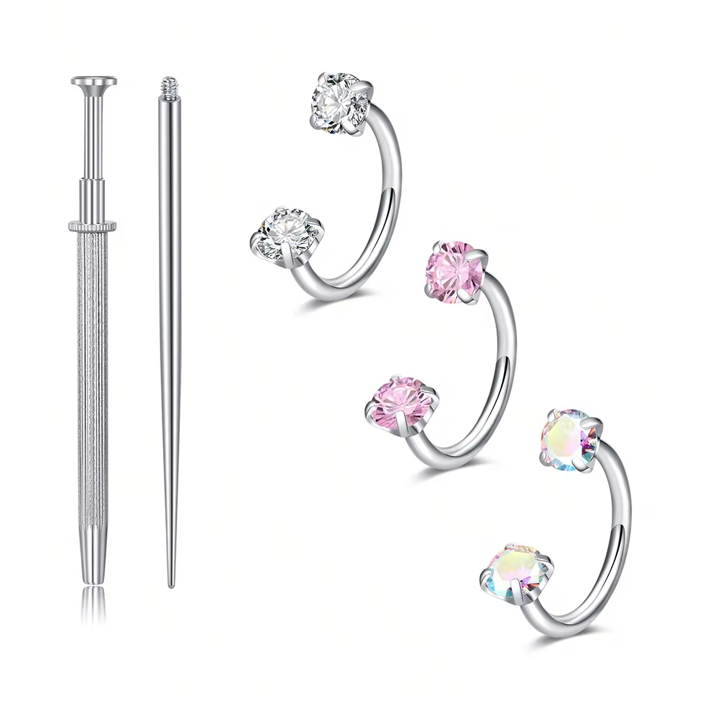 Anneaux de Septum en fer à cheval, anneaux de nez en acier inoxydable 18G, Double gemme, chaussure d