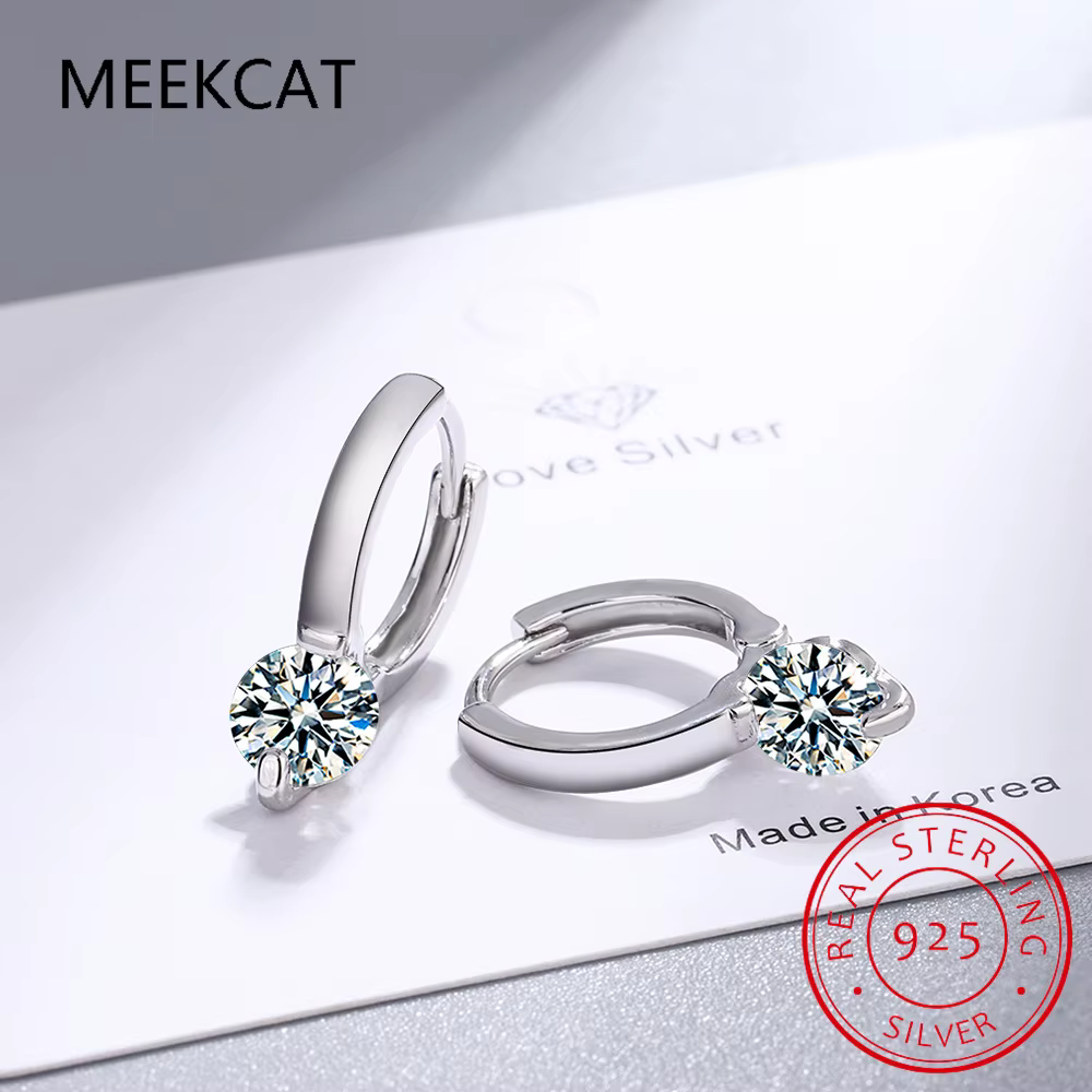 Boucles d'oreilles Solitaire 1ct D Moissanite pour femmes, créoles en argent Sterling 2023 avec diam
