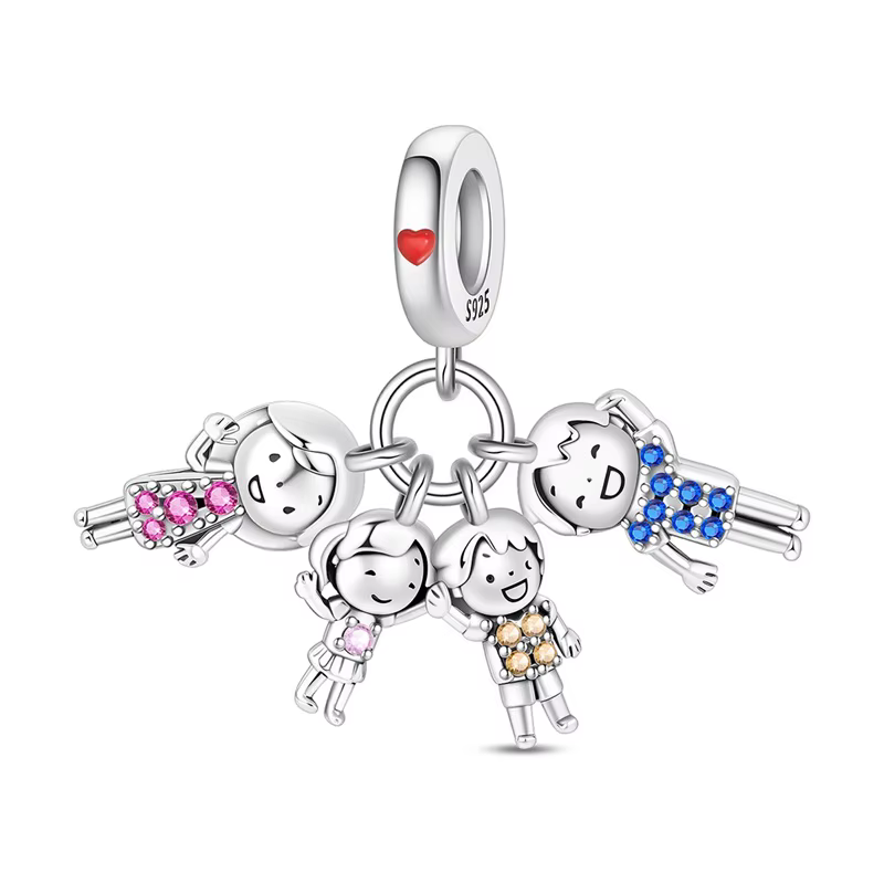 Pendentif en argent Sterling 925 avec breloques de famille joyeuses, adapté aux bracelets originaux 