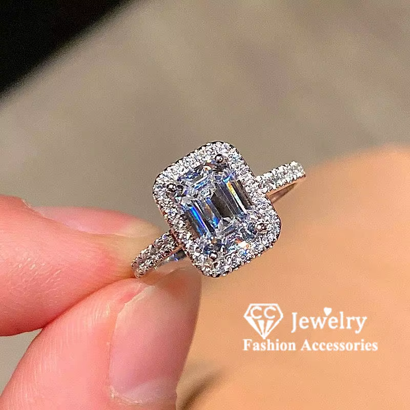 CC-Bagues fines en argent regardé pour femme, bague rectangulaire, bijoux de mariage et de fiançaill