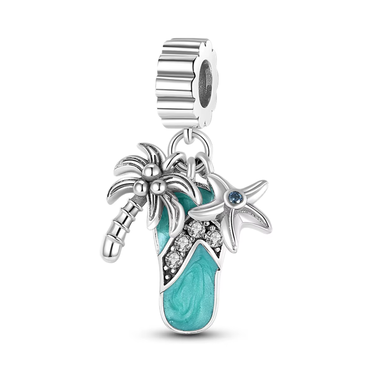 Breloque en argent sterling 925 émaillée motif cocotier et tongs, pour bracelet et collier DIY femme
