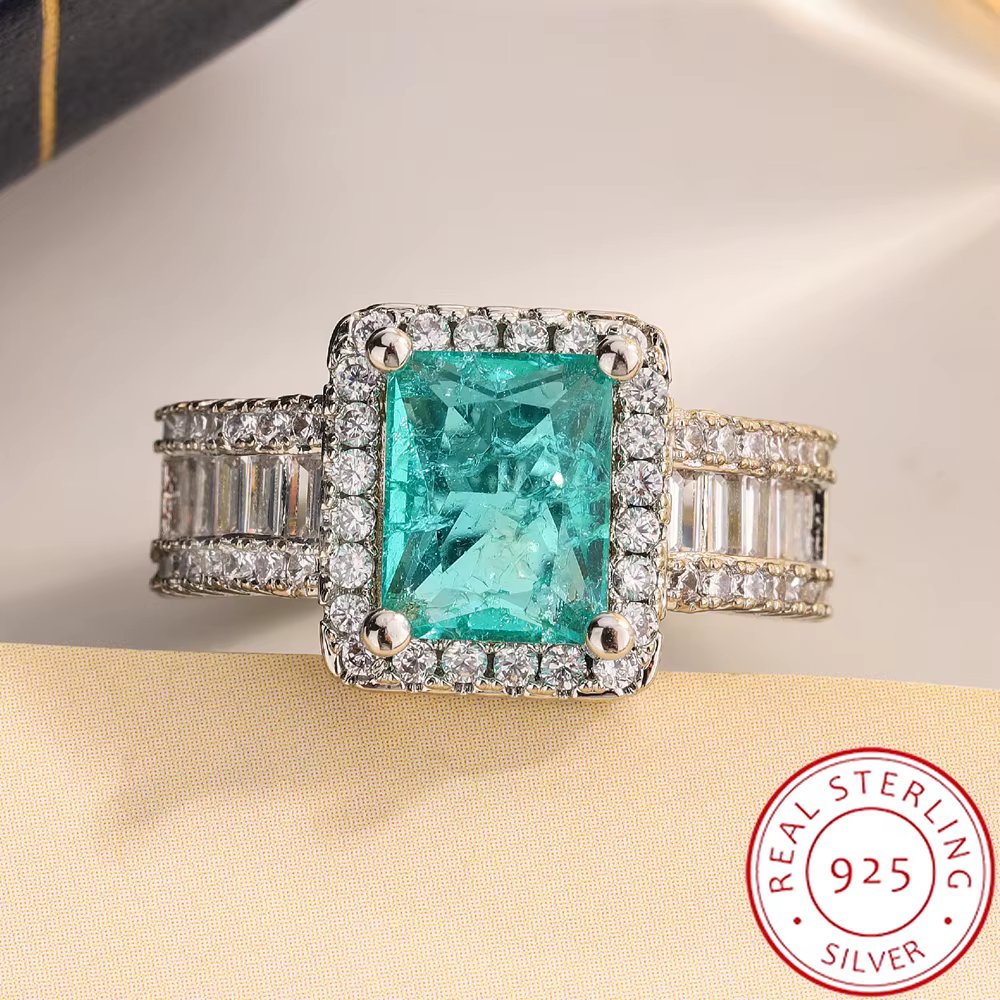 Bague de mariage géométrique moderne - Zirconia taille princesse en argent 925 |   Bande minimaliste