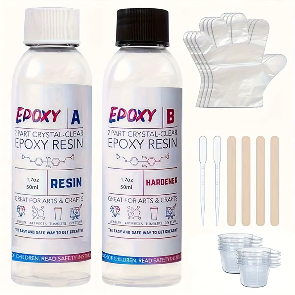 Kit de résine époxy 3.4oz/6.8oz/16oz-résine époxy liquide transparente, adaptée à la fabrication de 