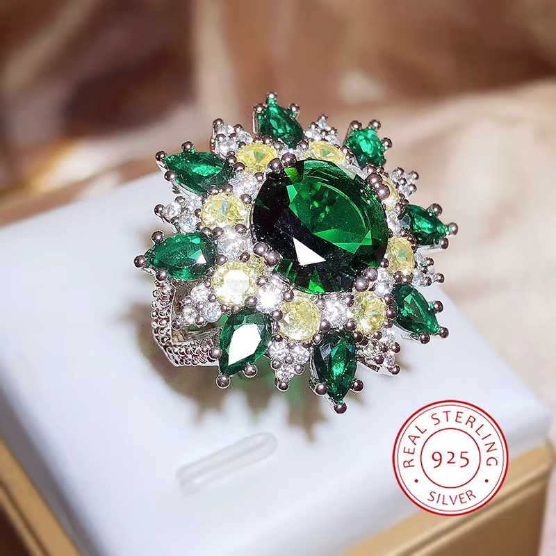 Bague verte brillante pour personnes âgées, mode européenne et américaine, nouvelle bague ouverte ex